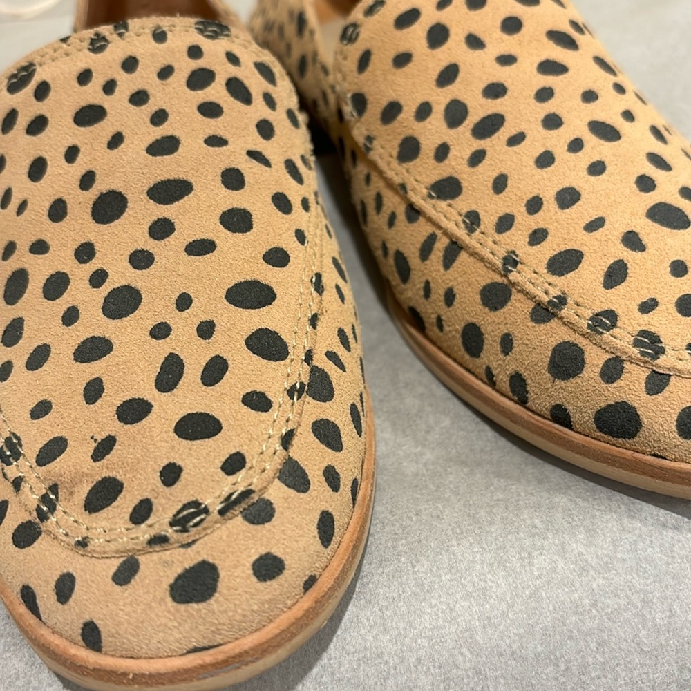 Dolce Vita Tan Suede Loafers with Black Spot Pattern